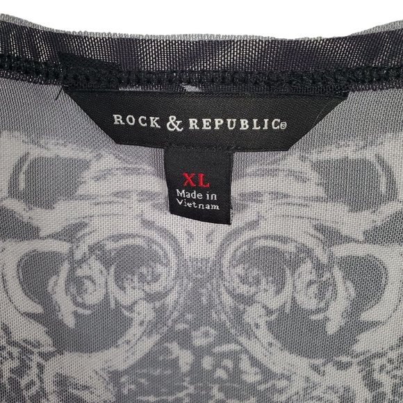 Rock & Republic Size XL Shirt Sheer Mesh Cheetah Head Print Long Sleeve Pullover - Picture 6 of 9